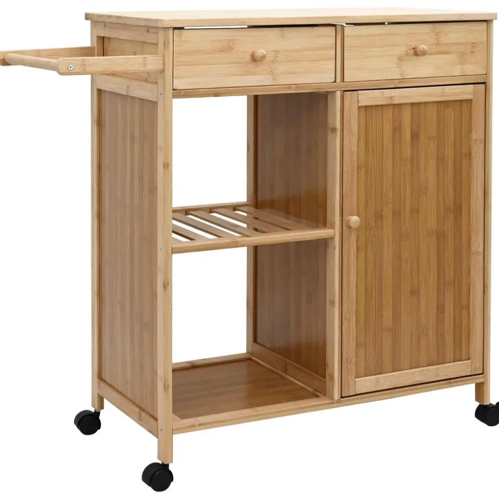 vidaXL Keukentrolley met Wielen Naturel 90,5 x 36 x 86,5 cm Bamboe