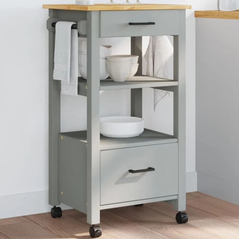 vidaXL Keukentrolley MONZA 48x40x88,5 cm massief grenenhout