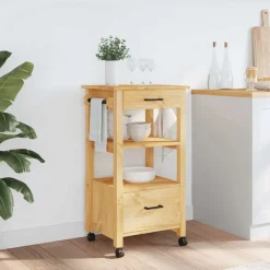 vidaXL Keukentrolley MONZA 48x40x88,5 cm massief grenenhout