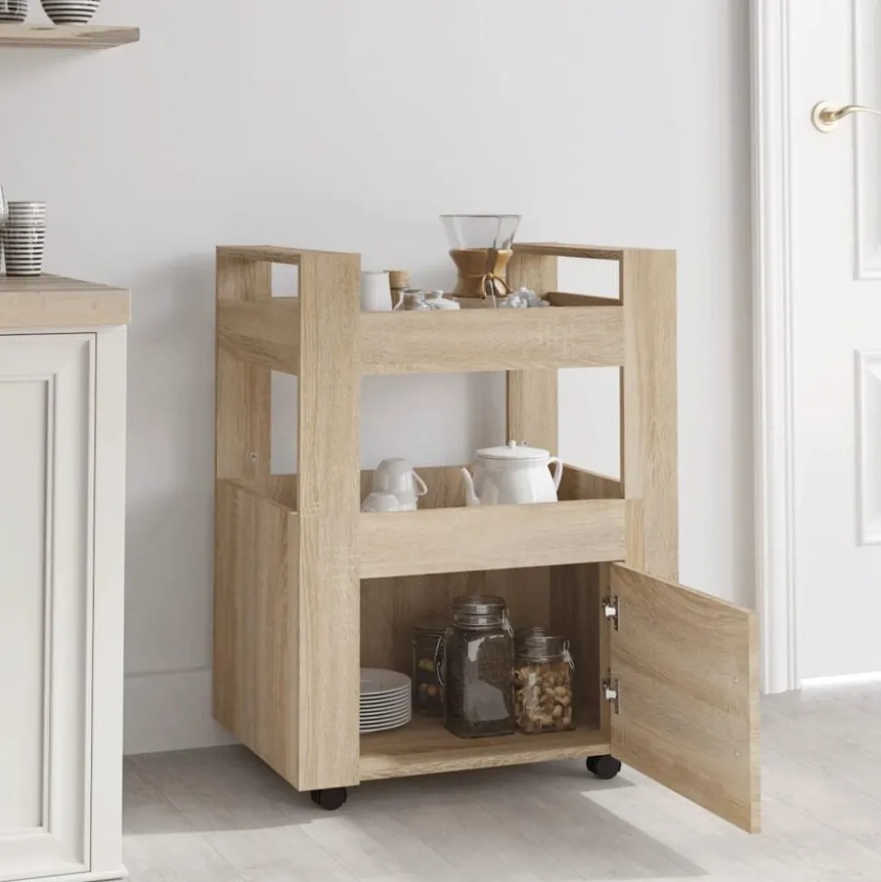 vidaXL Keukentrolley 60x45x80 cm bewerkt hout sonoma eikenkleurig