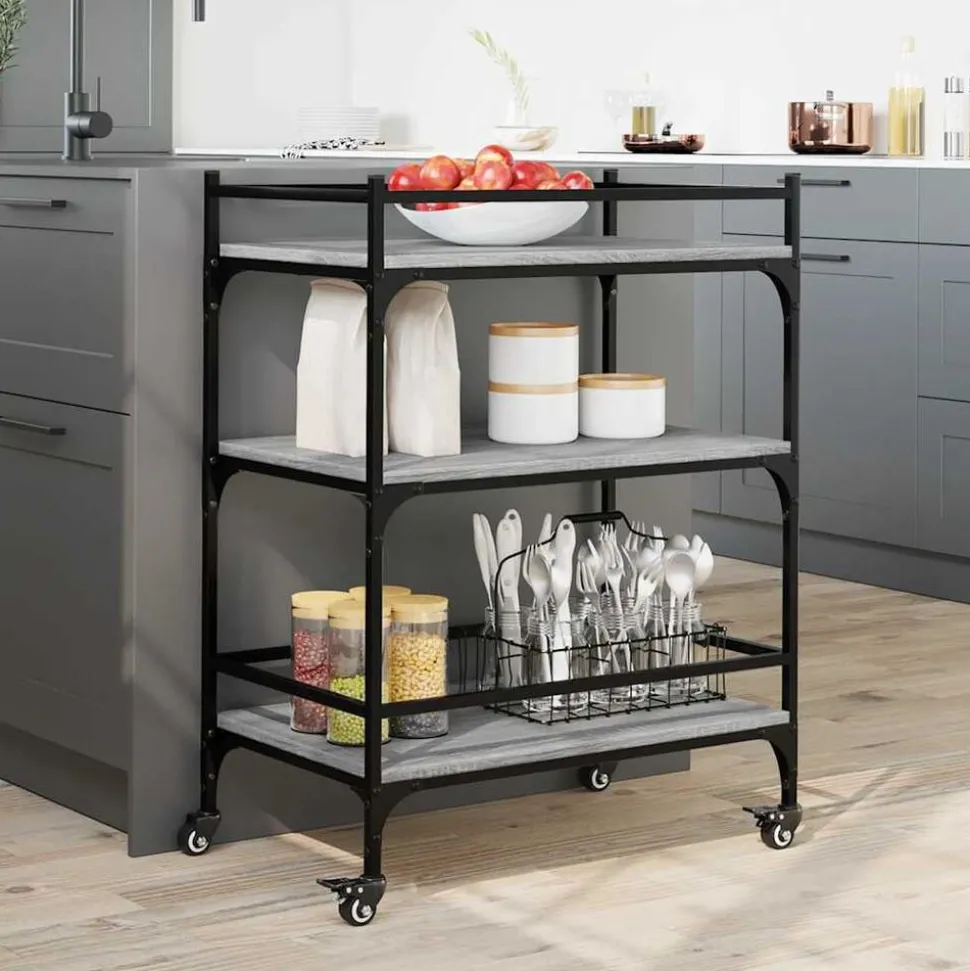 vidaXL Keukentrolley 65x40x86,5 cm bewerkt hout grijs sonoma eiken