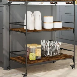 vidaXL Keukentrolley 100,5x50x105 cm bewerkt hout gerookt eikenkleurig