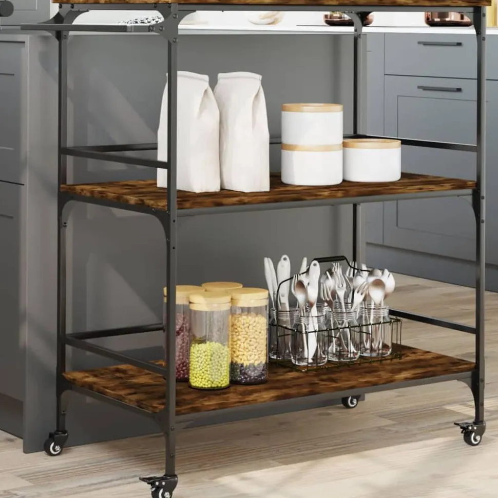 vidaXL Keukentrolley 100,5x50x105 cm bewerkt hout gerookt eikenkleurig