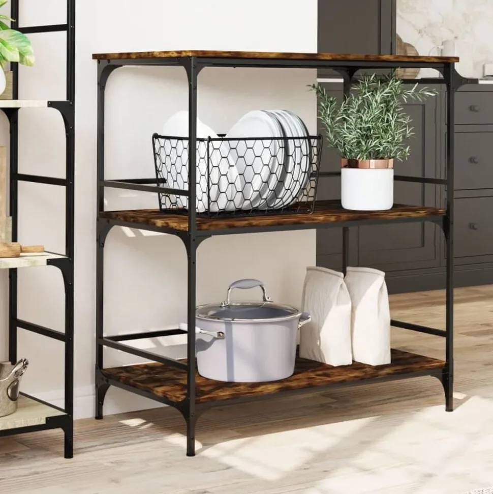 vidaXL Keukentrolley 100,5x50x105 cm bewerkt hout gerookt eikenkleurig