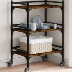 vidaXL Keukentrolley 50x35x75,5 cm bewerkt hout gerookt eikenkleurig