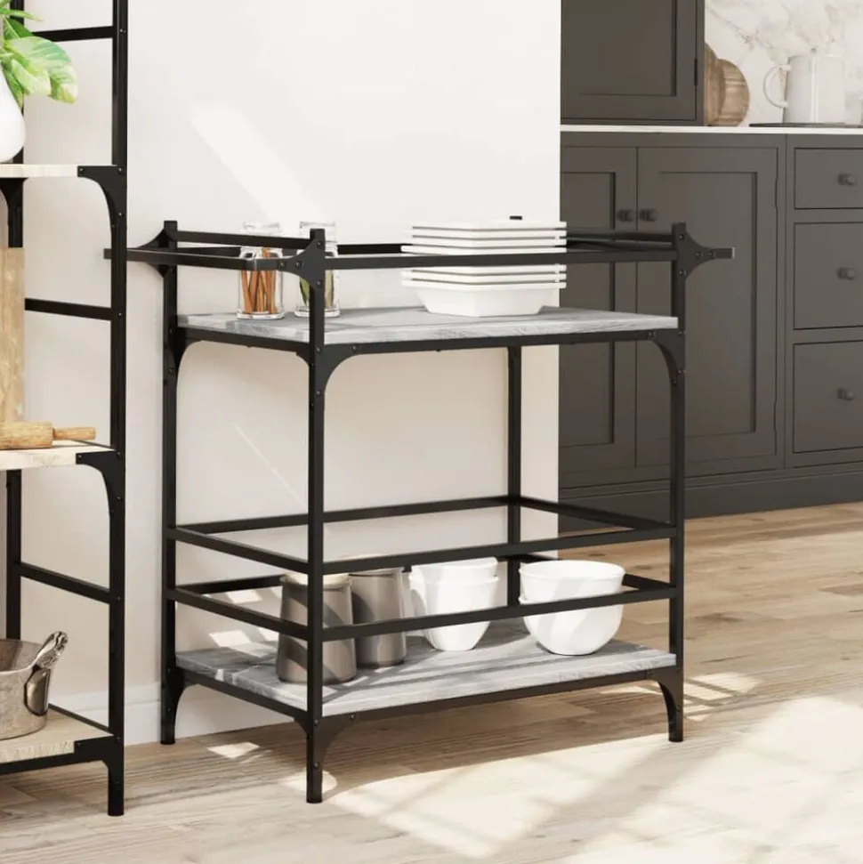 vidaXL Keukentrolley 82x40x78,5 cm bewerkt hout grijs sonoma eiken