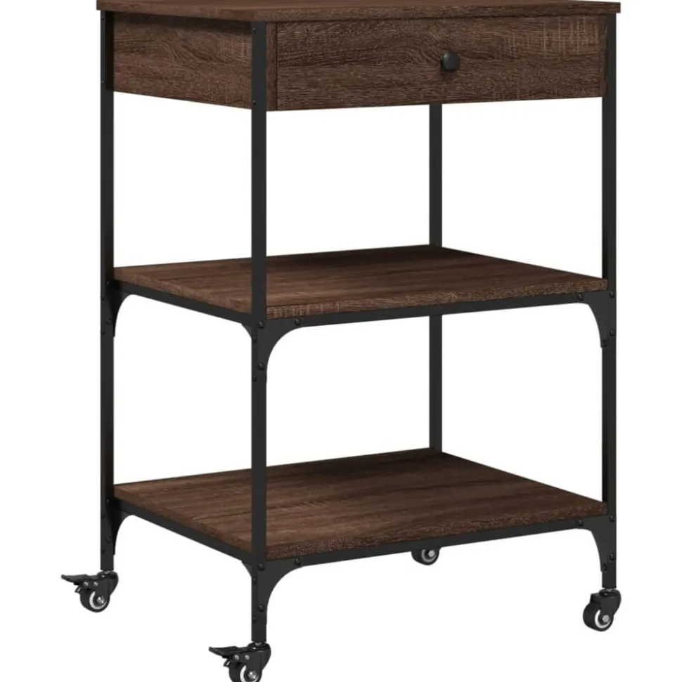 vidaXL Keukentrolley 60x48x89,5 cm bewerkt hout bruin eikenkleurig