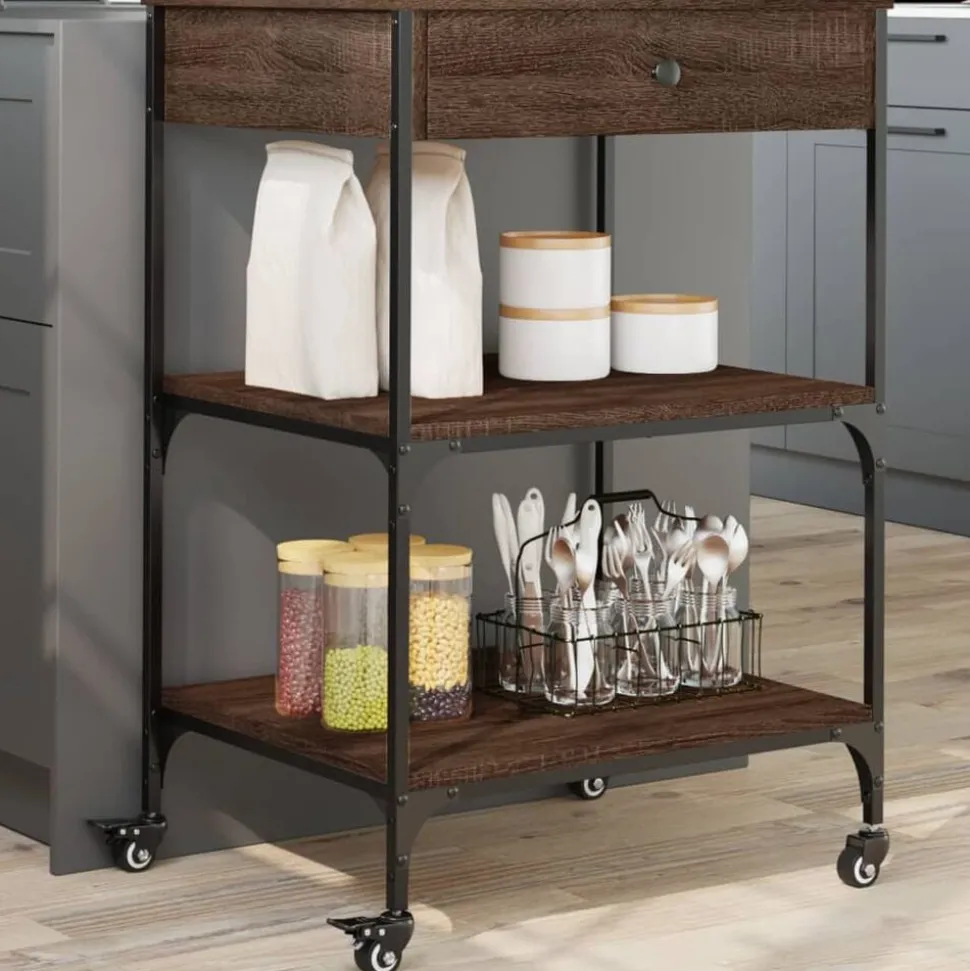 vidaXL Keukentrolley 60x48x89,5 cm bewerkt hout bruin eikenkleurig