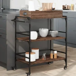 vidaXL Keukentrolley 81,5x41x92,5 cm bewerkt hout bruin eikenkleurig
