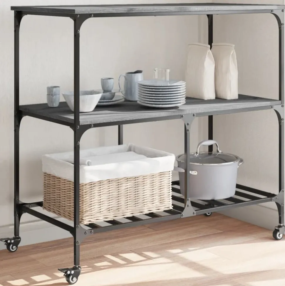 vidaXL Keukentrolley 100x50x95 cm bewerkt hout grijs sonoma eikenkleur