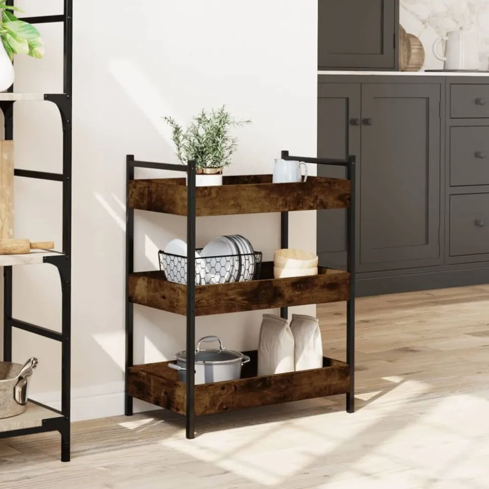 vidaXL Keukentrolley 50x30x70 cm bewerkt hout gerookt eikenkleurig