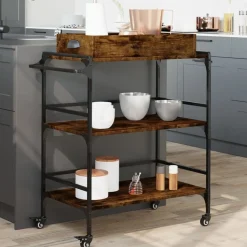 vidaXL Keukentrolley 81,5x41x92,5 cm bewerkt hout gerookt eikenkleurig