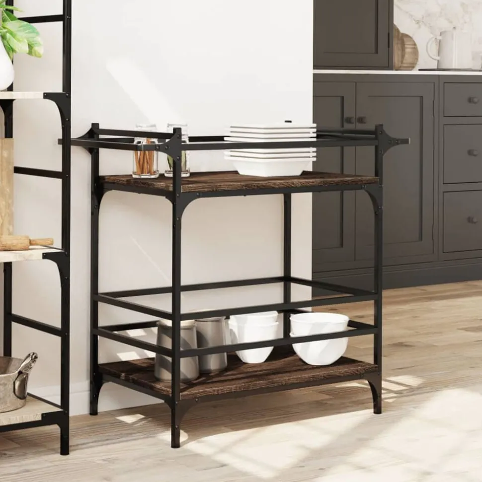 vidaXL Keukentrolley 82x40x78,5 cm bewerkt hout bruin eikenkleurig