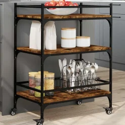 vidaXL Keukentrolley 65x40x86,5 cm bewerkt hout gerookt eikenkleurig