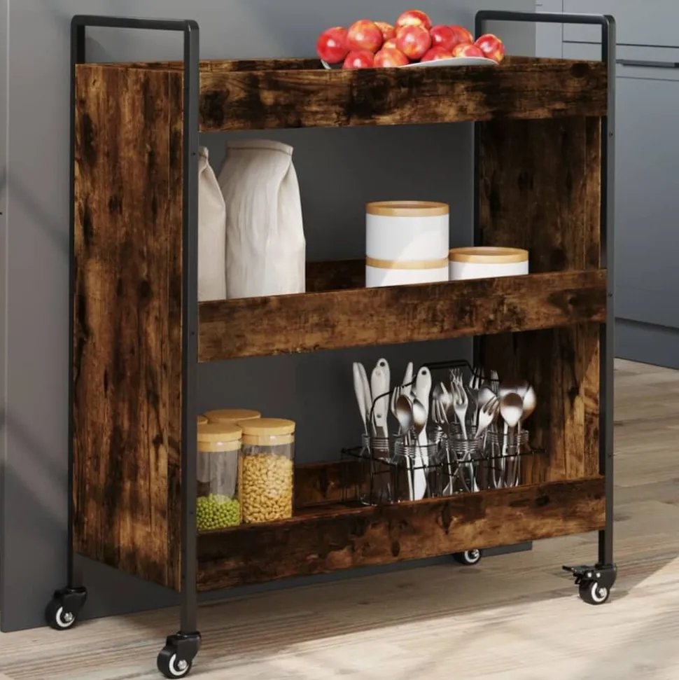 vidaXL Keukentrolley 70x30x82 cm bewerkt hout gerookt eikenkleurig