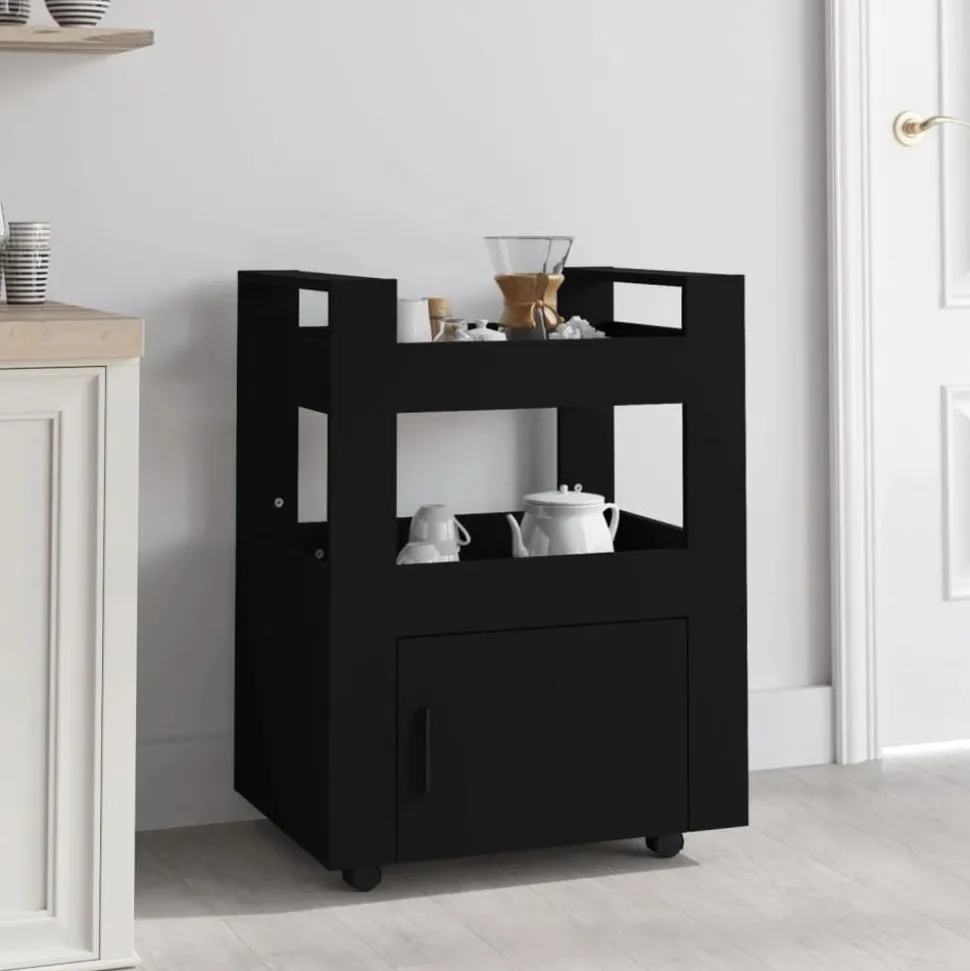 vidaXL Keukentrolley 60x45x80 cm bewerkt hout zwart
