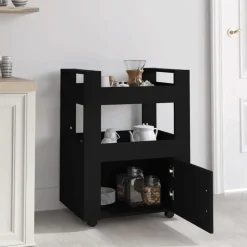 vidaXL Keukentrolley 60x45x80 cm bewerkt hout zwart