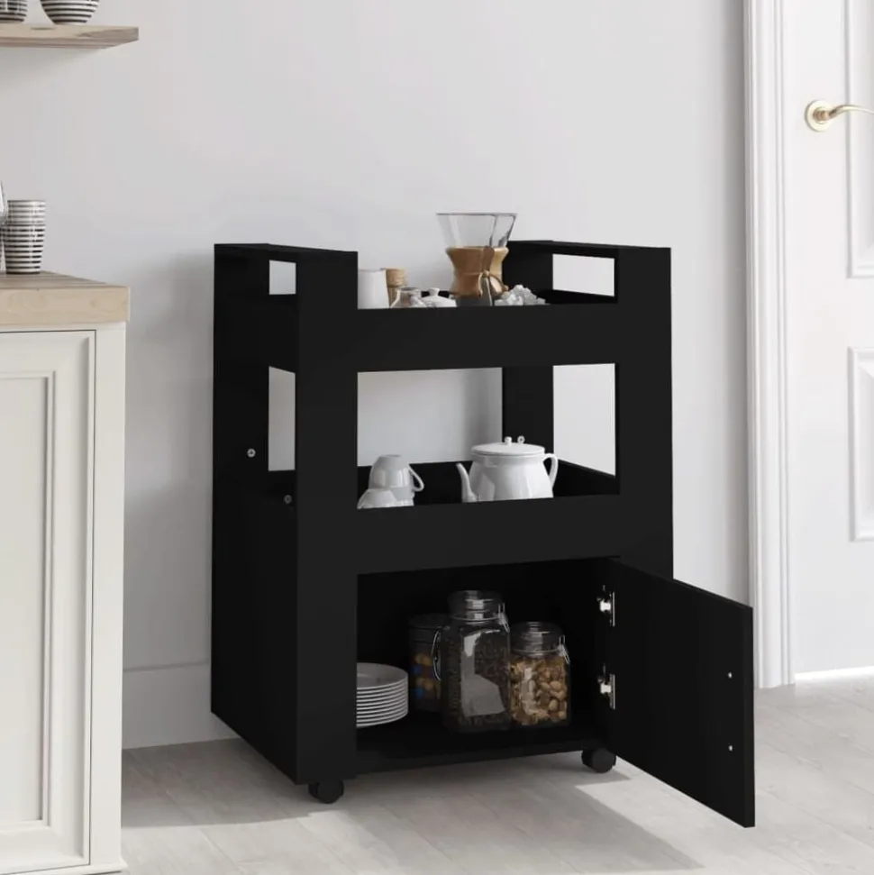 vidaXL Keukentrolley 60x45x80 cm bewerkt hout zwart