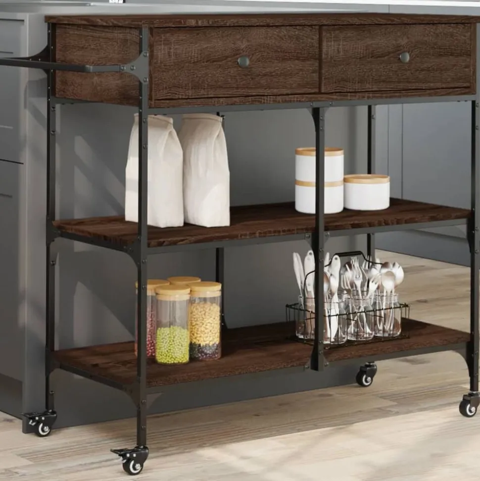 vidaXL Keukentrolley 105x42x95 cm bewerkt hout bruin eikenkleurig