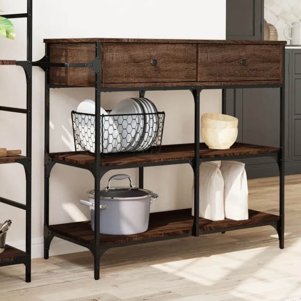 vidaXL Keukentrolley 105x42x95 cm bewerkt hout bruin eikenkleurig