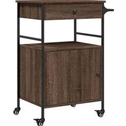 vidaXL Keukentrolley 56x43x89,5 cm bewerkt hout bruin eikenkleurig