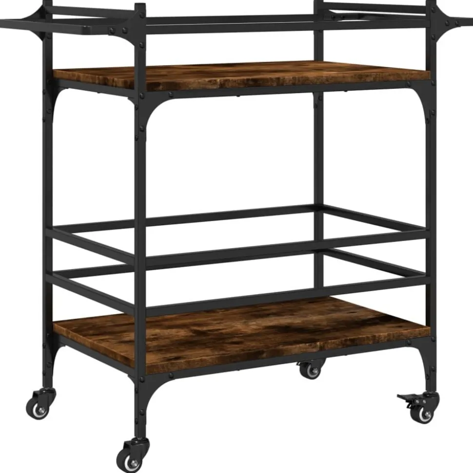 vidaXL Keukentrolley 82x40x78,5 cm bewerkt hout gerookt eikenkleurig