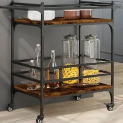 vidaXL Keukentrolley 82x40x78,5 cm bewerkt hout gerookt eikenkleurig