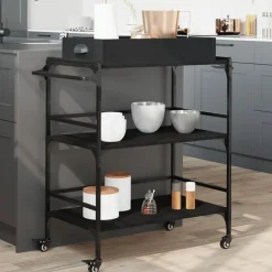 vidaXL Keukentrolley 81,5x41x92,5 cm bewerkt hout zwart