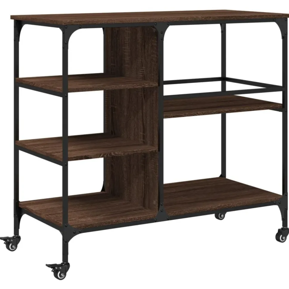 vidaXL Keukentrolley 100x45x89,5 cm bewerkt hout bruin eikenkleurig