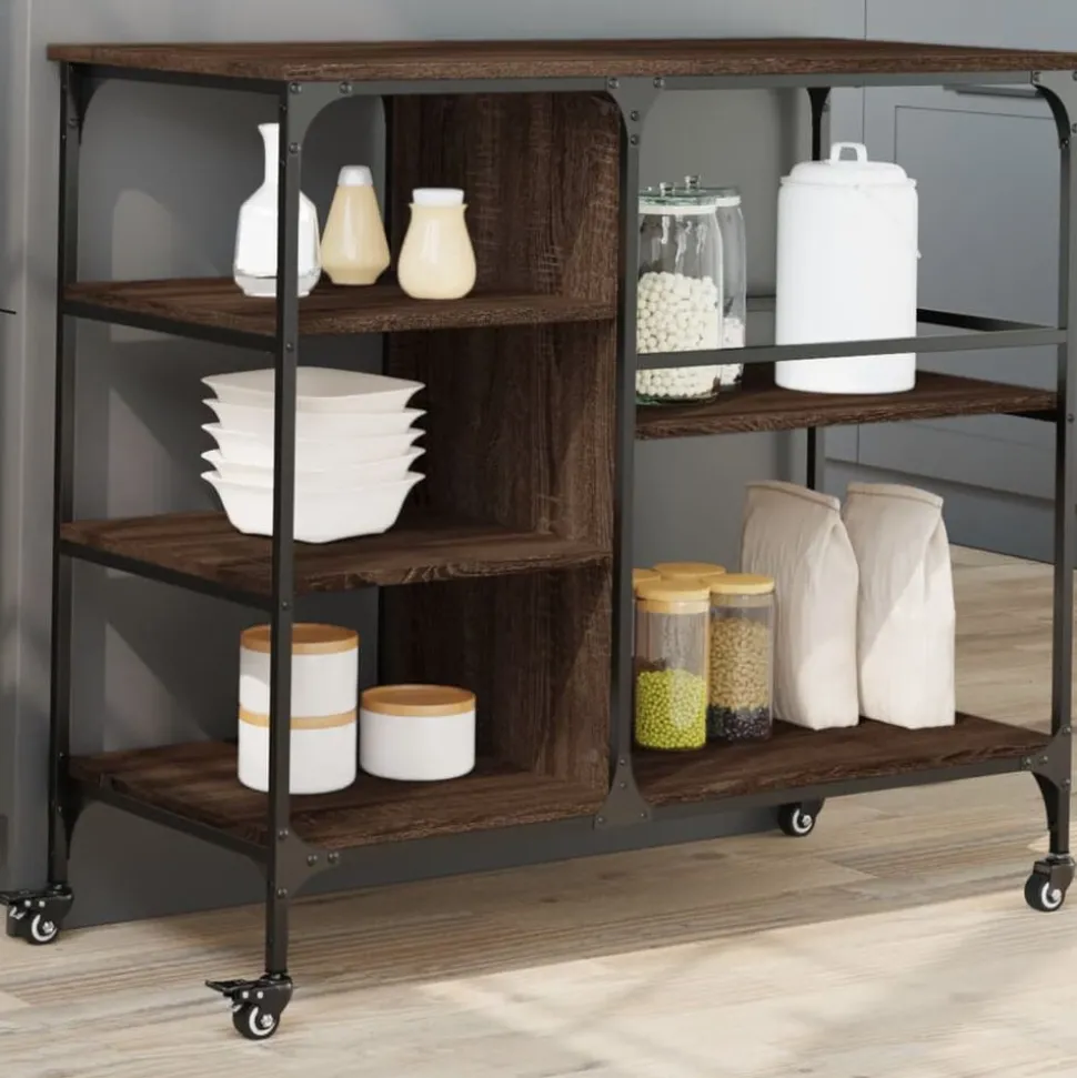 vidaXL Keukentrolley 100x45x89,5 cm bewerkt hout bruin eikenkleurig