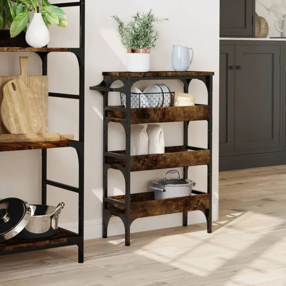 vidaXL Keukentrolley 53x20x76 cm bewerkt hout gerookt eikenkleurig