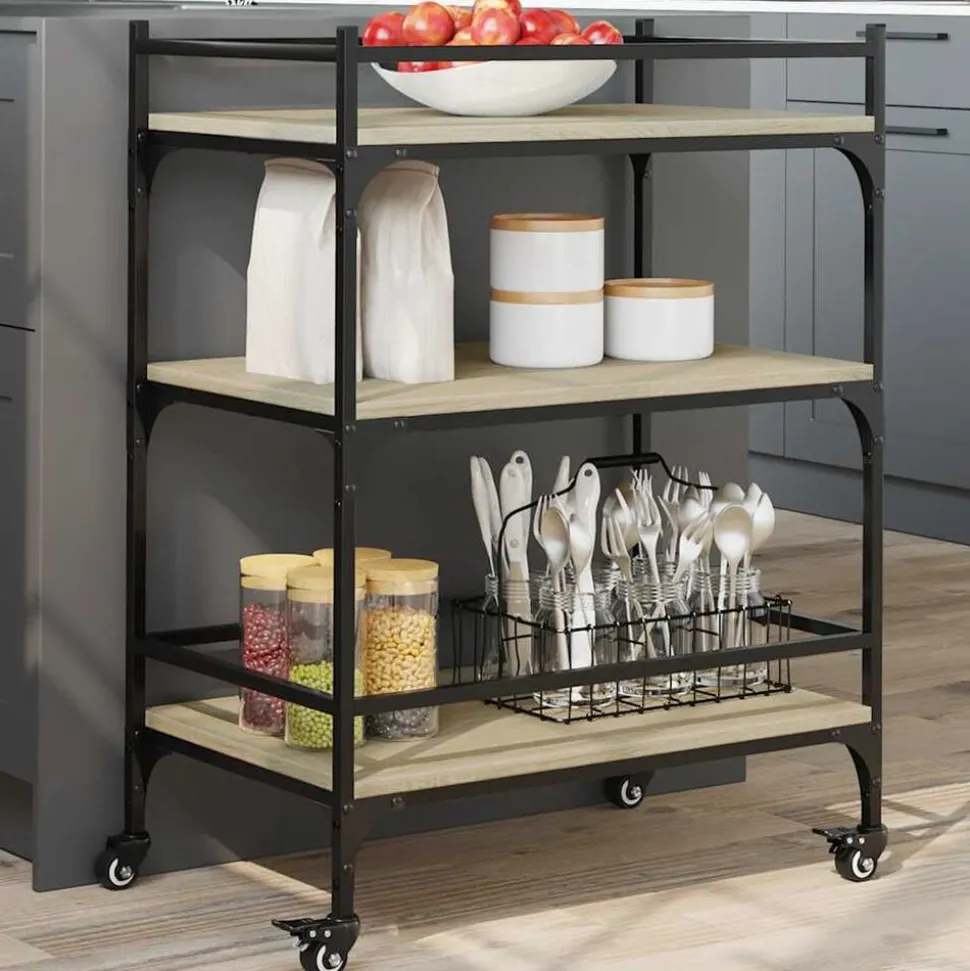 vidaXL Keukentrolley 65x40x86,5 cm bewerkt hout sonoma eikenkleurig