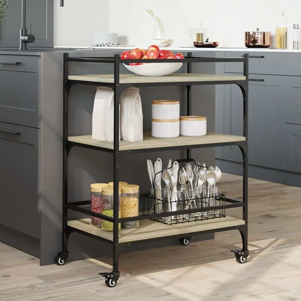 vidaXL Keukentrolley 65x40x86,5 cm bewerkt hout sonoma eikenkleurig