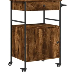 vidaXL Keukentrolley 56x43x89,5 cm bewerkt hout gerookt eikenkleurig