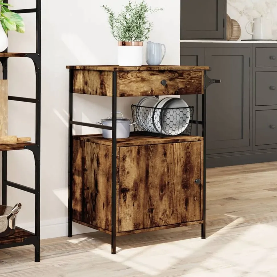 vidaXL Keukentrolley 56x43x89,5 cm bewerkt hout gerookt eikenkleurig