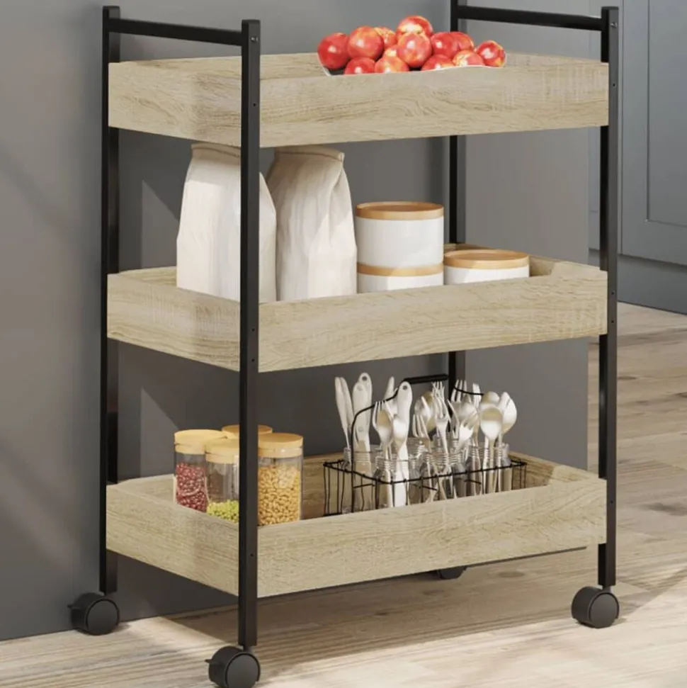 vidaXL Keukentrolley 50x30x70 cm bewerkt hout sonoma eikenkleurig