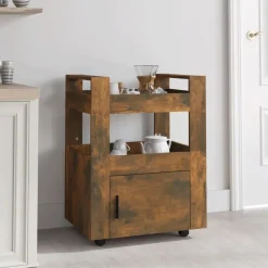 vidaXL Keukentrolley 60x45x80 cm bewerkt hout gerookt eikenkleurig
