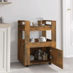 vidaXL Keukentrolley 60x45x80 cm bewerkt hout gerookt eikenkleurig