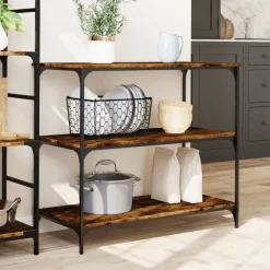 vidaXL Keukentrolley 102x50x95 cm bewerkt hout gerookt eikenkleurig