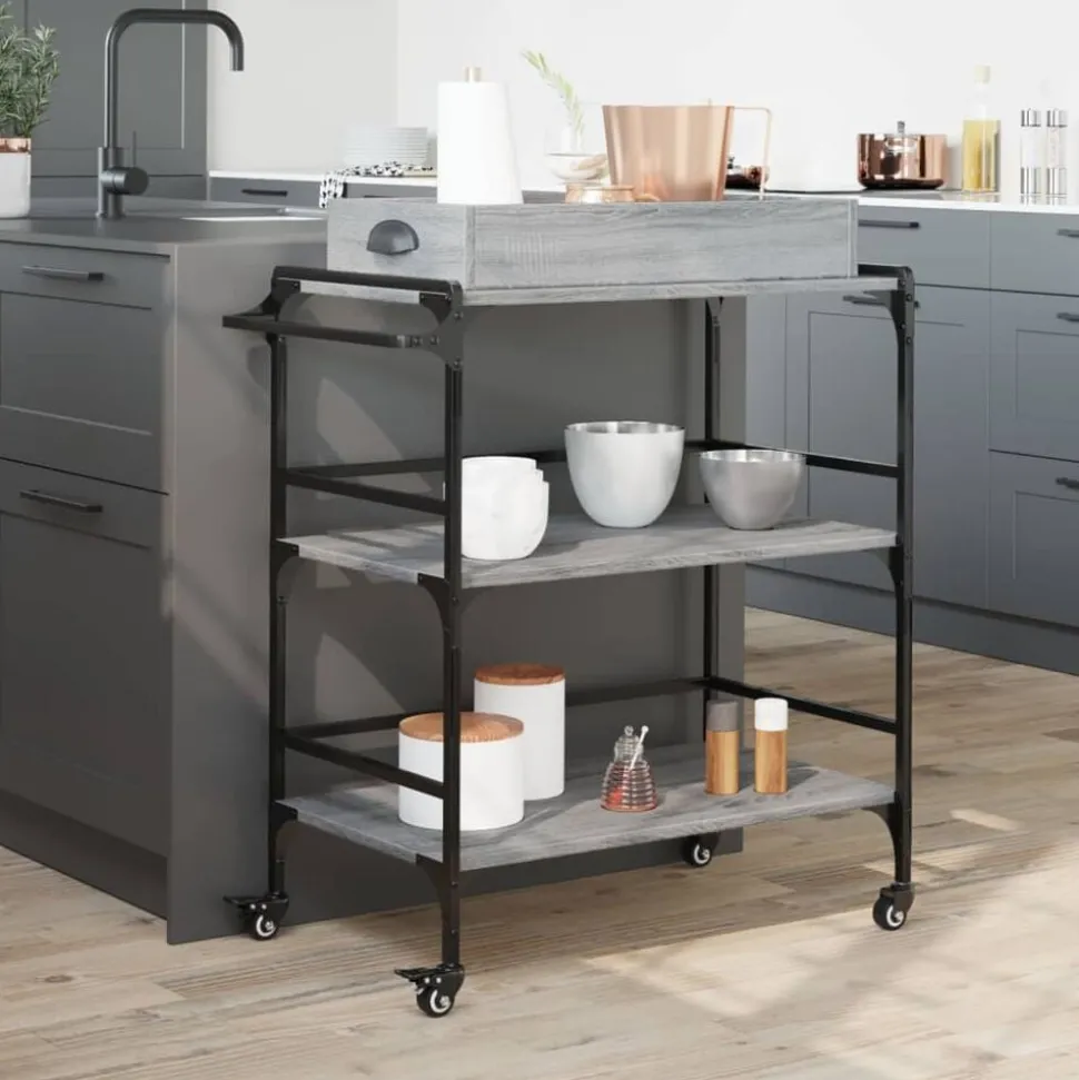 vidaXL Keukentrolley 81,5x41x92,5 cm bewerkt hout grijs sonoma eiken