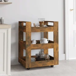vidaXL Keukentrolley 60x45x80 cm bewerkt hout gerookt eikenkleurig