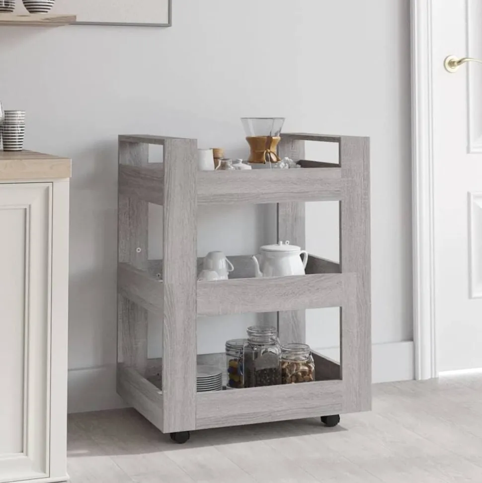 vidaXL Keukentrolley 60x45x80cm bewerkt hout grijs sonoma eikenkleurig
