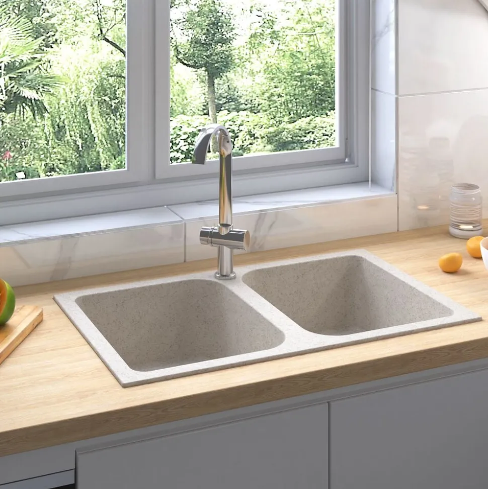 vidaXL Keukenwasbak Beige 76 x 48 x 30 cm Kwarts en hars