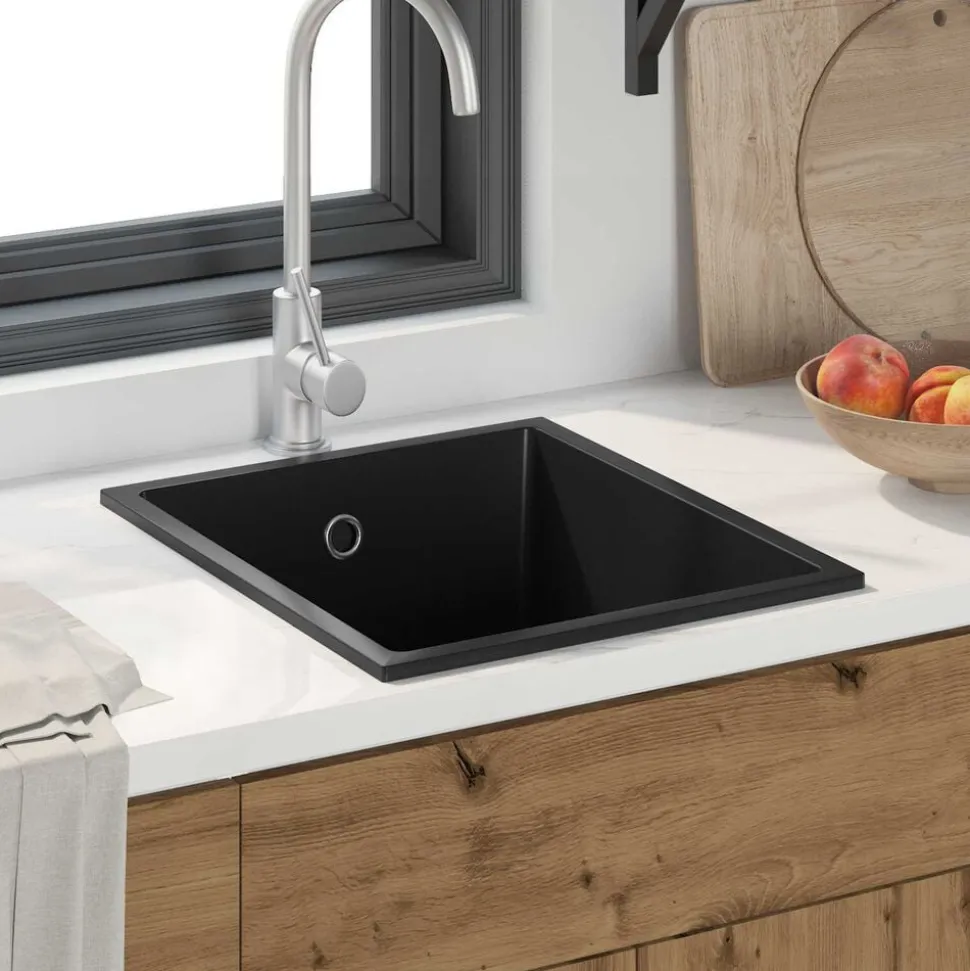 vidaXL Keukenwasbak Zwart 38 x 44 x 20 cm Graniet