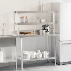 vidaXL Keukenwerktafel met bovenschap 110x55x150 cm roestvrij staal