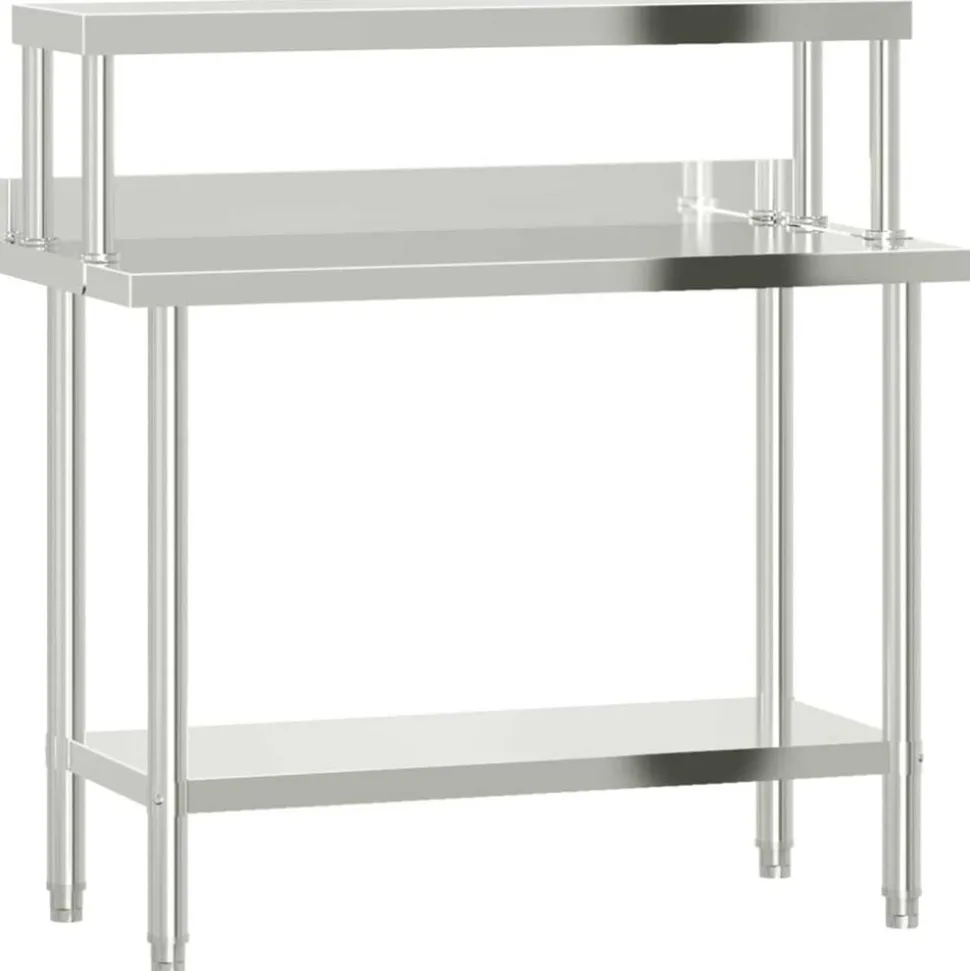 vidaXL Keukenwerktafel met bovenschap 110x55x120 cm roestvrij staal