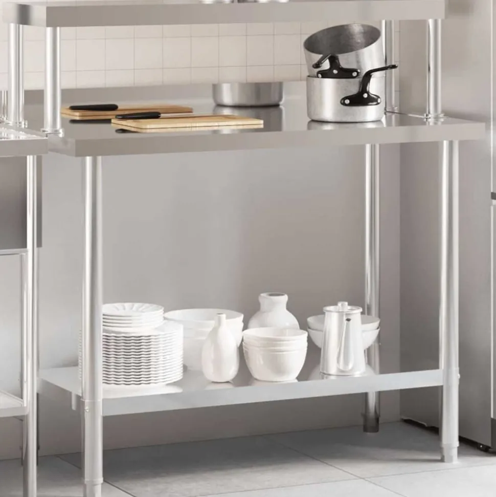 vidaXL Keukenwerktafel met bovenschap 110x55x120 cm roestvrij staal