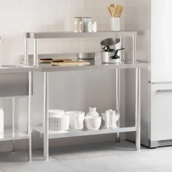vidaXL Keukenwerktafel met bovenschap 110x55x120 cm roestvrij staal