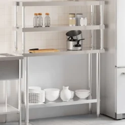 vidaXL Keukenwerktafel met bovenschap 110x30x150 cm roestvrij staal
