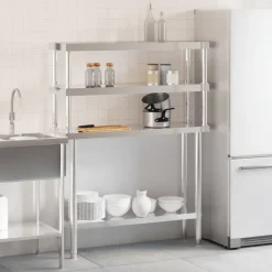 vidaXL Keukenwerktafel met bovenschap 110x30x150 cm roestvrij staal